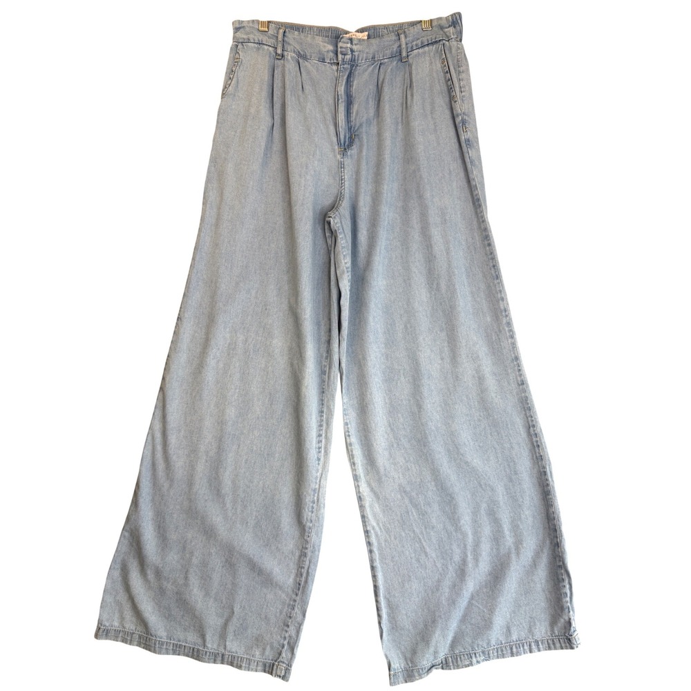 Sincerely Jules Wide Leg Chambray Trousers Womens 9/29 Light Blue Pleated Jeans